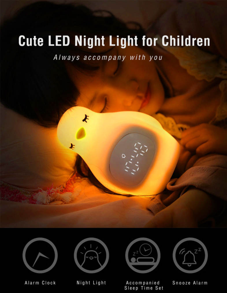 A LED Night Light Penguin Outlook Alarm Clock Silicone Cute Lamp for Children