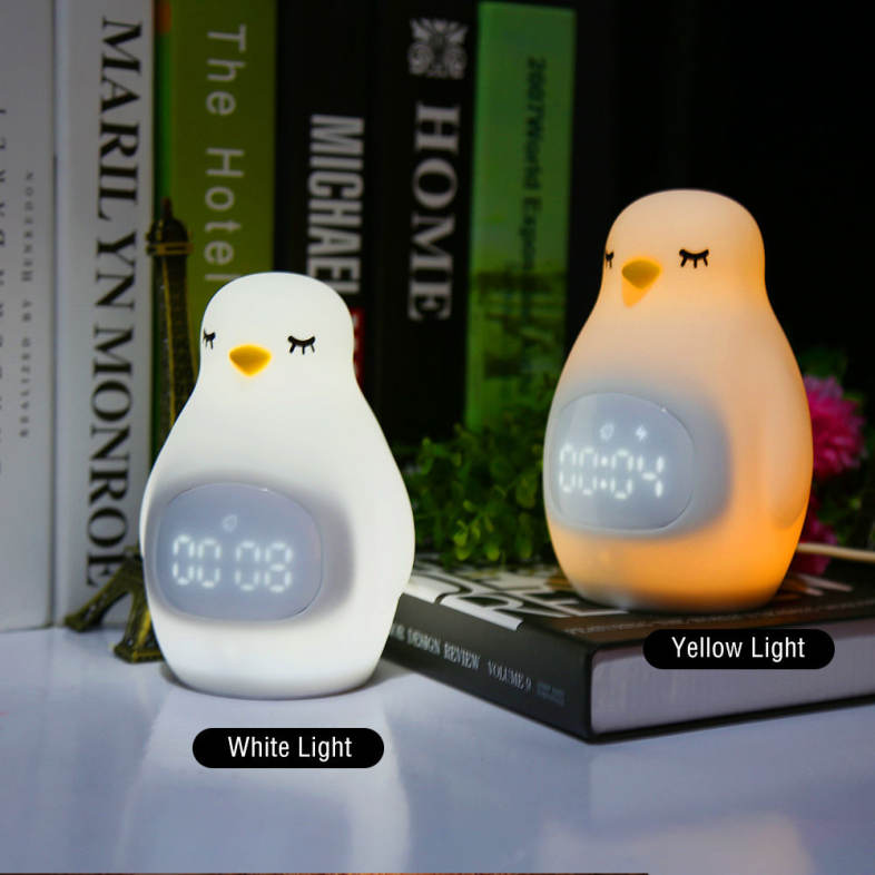 A LED Night Light Penguin Outlook Alarm Clock Silicone Cute Lamp for Children