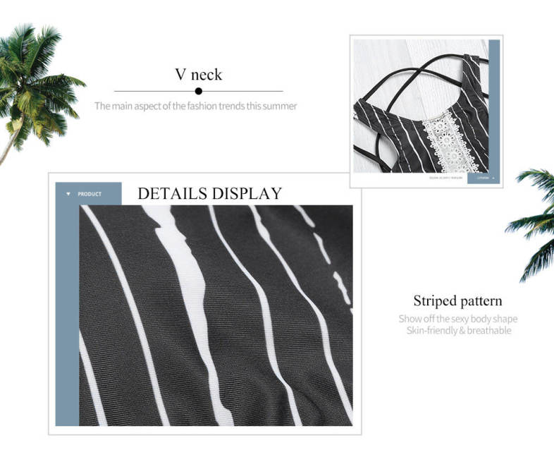 Sexy Female Tied Strap Backless Striped Print Women Bikini Set Swimwear