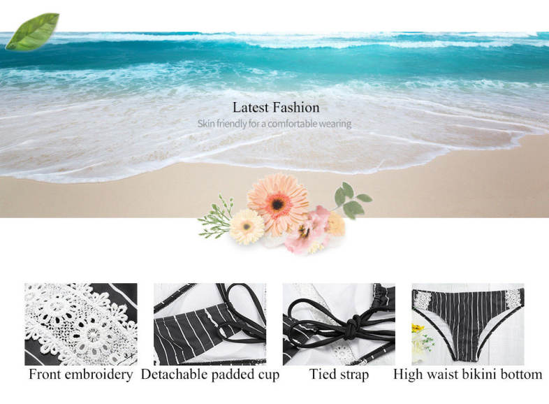 Sexy Female Tied Strap Backless Striped Print Women Bikini Set Swimwear