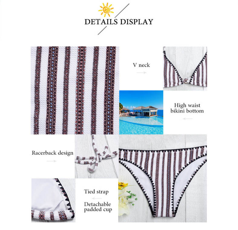 Women Sexy Detachable Padded Striped Bikini Set / Two Piece Female Swimsuit