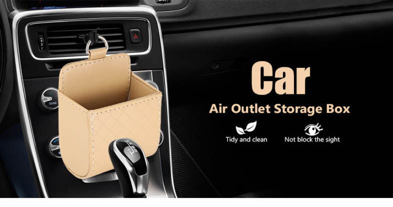 Car PU Leather Air Outlet Hanging Storage Box Holder Phone Card Sunglasses 