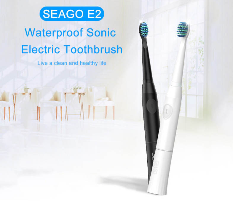 SEAGO E2 Waterproof Sonic Electric Toothbrush with 2 Brush Heads