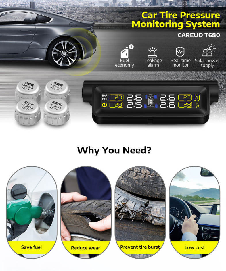 CAREUD T680 Car Wireless External Tire Pressure Temperature Monitoring System 