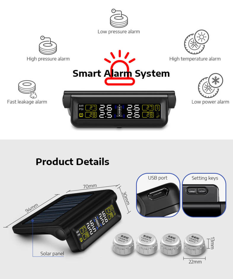 CAREUD T680 Car Wireless External Tire Pressure Temperature Monitoring System 