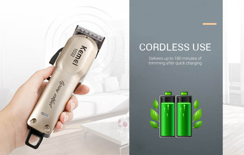 Kemei KM - 1032 Adjustable Cordless Powerful Motor Hair Clipper with 4 Guide Comb