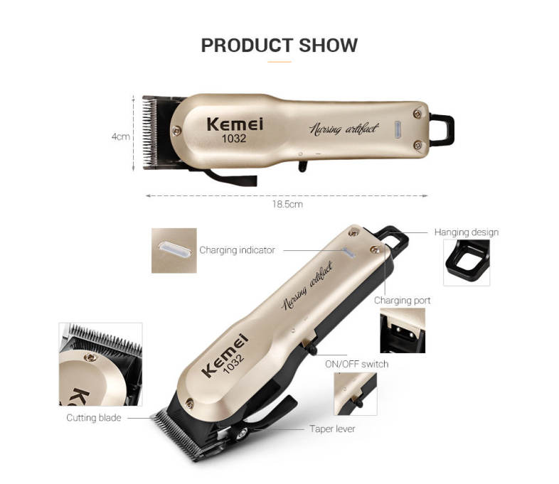 Kemei KM - 1032 Adjustable Cordless Powerful Motor Hair Clipper with 4 Guide Comb