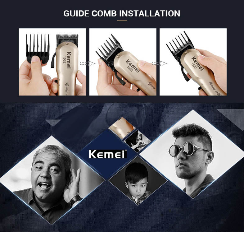 Kemei KM - 1032 Adjustable Cordless Powerful Motor Hair Clipper with 4 Guide Comb