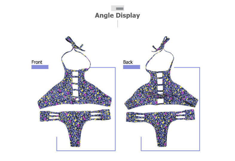 Halter Neck Backless Cut Out Print Tied Low Waist Women Bikini Set