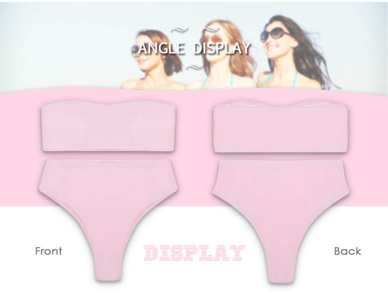 Strapless Padded Solid Color High Waist Two-piece Women Bikini Set