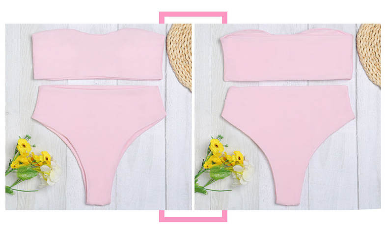 Strapless Padded Solid Color High Waist Two-piece Women Bikini Set