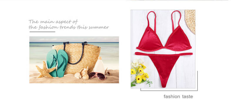 Spaghetti Strap Padded Backless Low Waist Velour Women Bikini Set