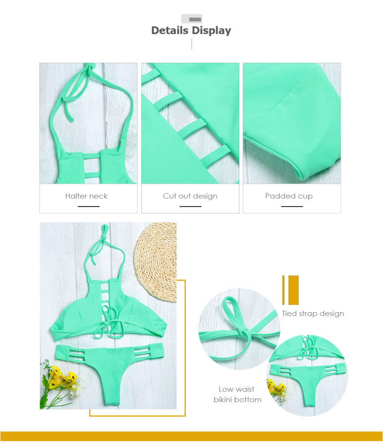Halter Neck Backless Cut Out Tied Strap Low Waist Women Bikini Set