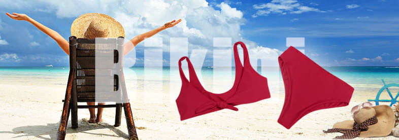 Shoulder Strap Backless Padded Bowknot Solid Color Women Bikini Set