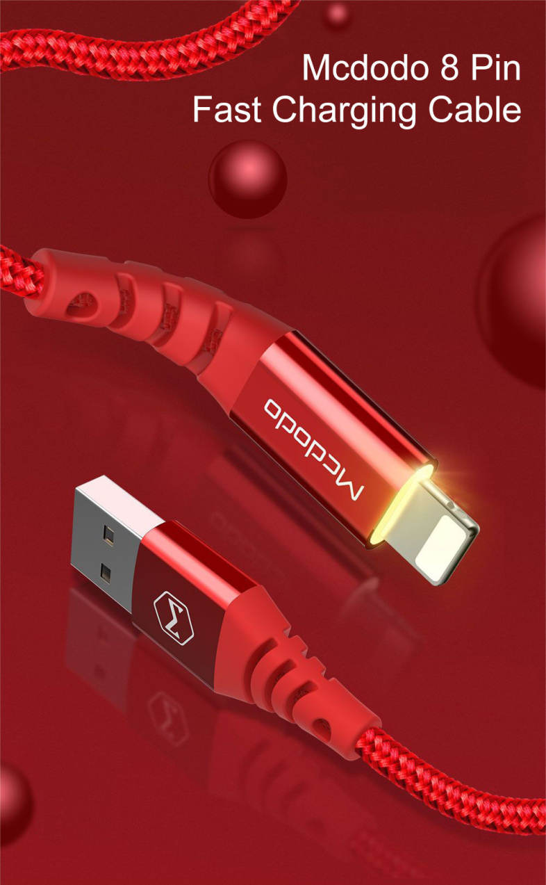 Mcdodo CA - 5090 8 Pin Fast Charging Cable Nylon LED Indicator 2A 1.2M for iPhone