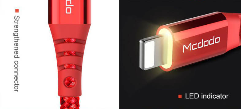 Mcdodo CA - 5090 8 Pin Fast Charging Cable Nylon LED Indicator 2A 1.2M for iPhone