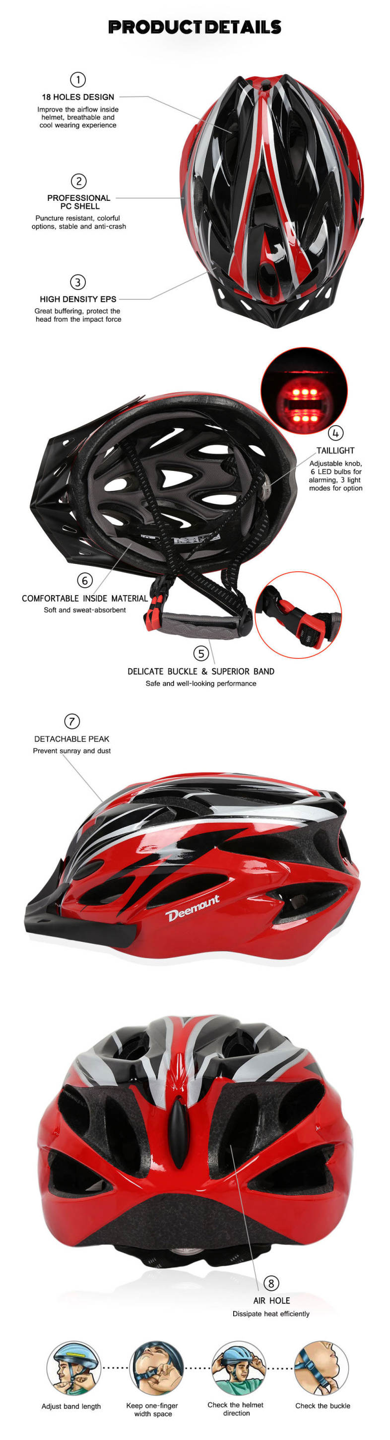 Deemount Cycling Helmet All-round Protection EPS Back Taillight Riding Device