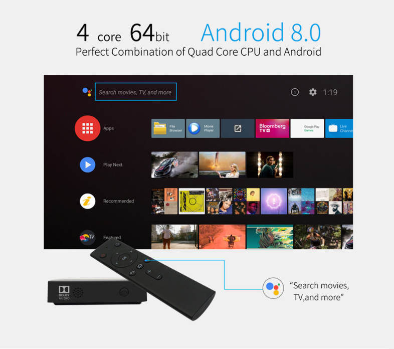 MECOOL KM8 Google Certified Android TV Box with Voice Remote Amlogic S905X Android 8.0 2GB RAM   16GB ROM VP9 HDR10 Dolby Audio Support Youtube 4K