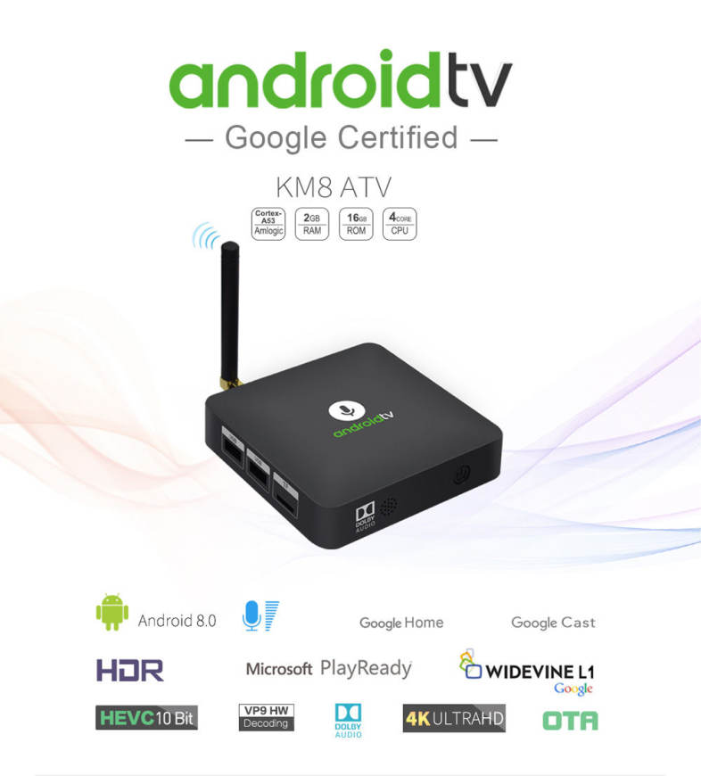 MECOOL KM8 Google Certified Android TV Box with Voice Remote Amlogic S905X Android 8.0 2GB RAM   16GB ROM VP9 HDR10 Dolby Audio Support Youtube 4K