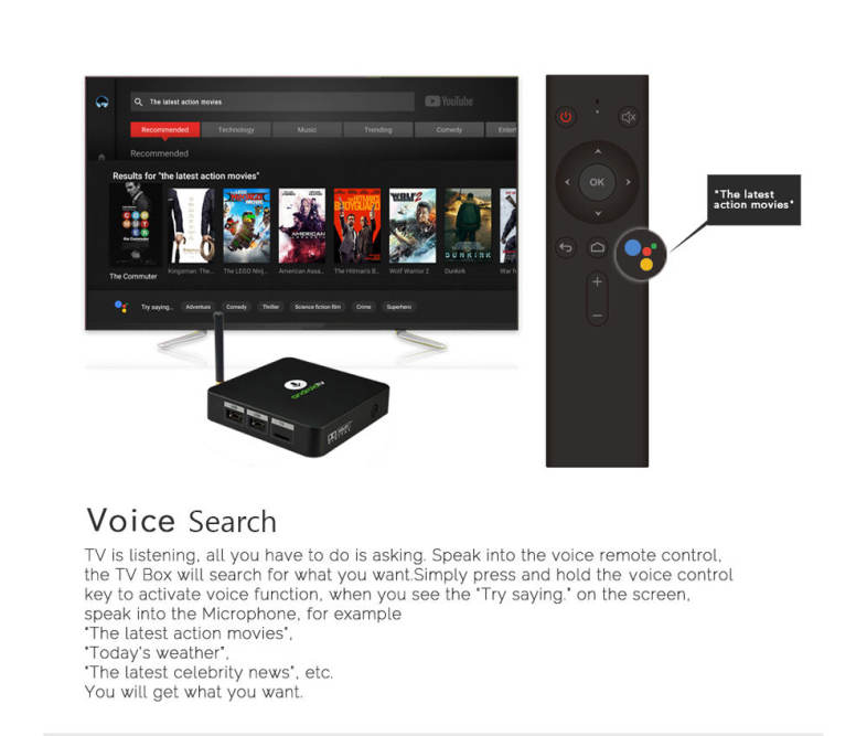 MECOOL KM8 Google Certified Android TV Box with Voice Remote Amlogic S905X Android 8.0 2GB RAM   16GB ROM VP9 HDR10 Dolby Audio Support Youtube 4K