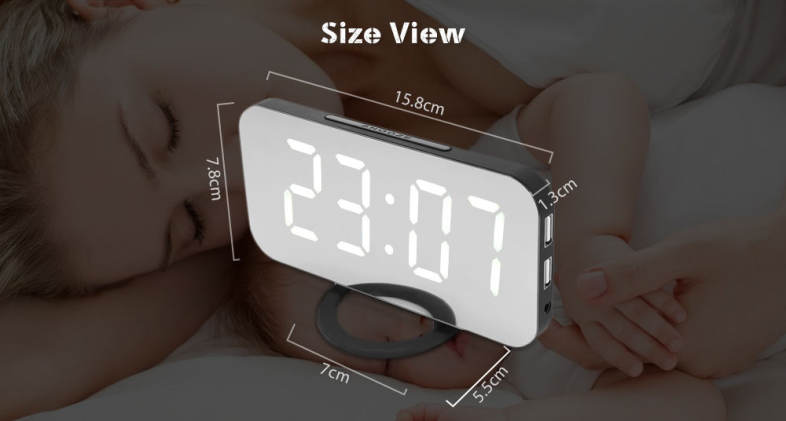 LED Digital Alarm Clock Mirror Snooze Desktop Night Light Four Colors Display