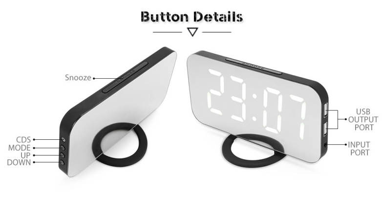 LED Digital Alarm Clock Mirror Snooze Desktop Night Light Four Colors Display