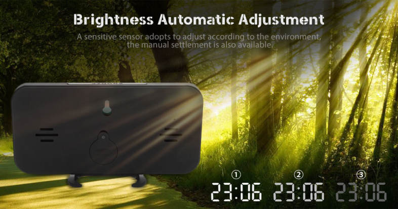LED Digital Alarm Clock Mirror Snooze Desktop Night Light Four Colors Display