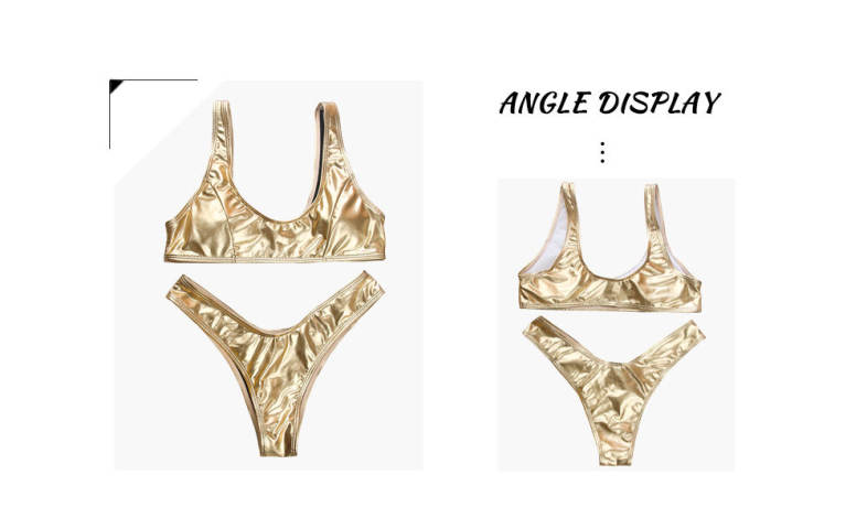 Shoulder Strap Backless Padded Foil Solid Color Low Waist Women Bikini Set