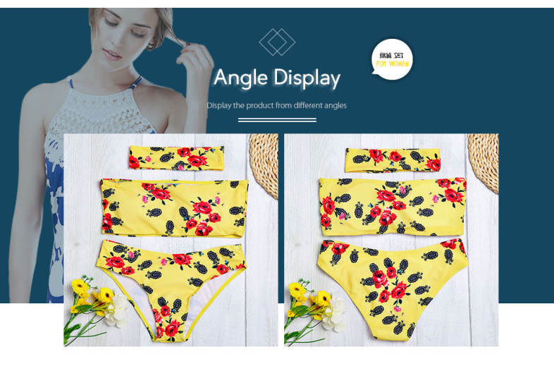 Strapless Padded Floral Print Low Waist Women Bikini Set