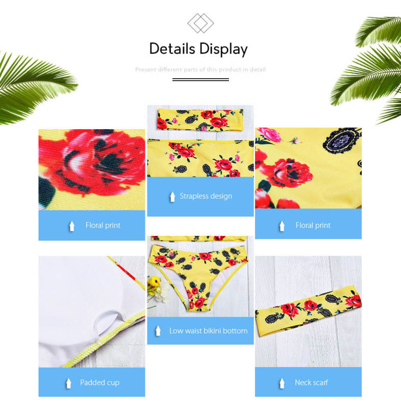Strapless Padded Floral Print Low Waist Women Bikini Set
