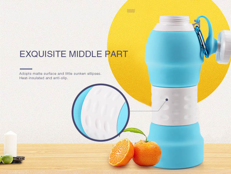 Platinum Silicone Foldable Portable Drinking Water Bottle 580ML Large Capacity