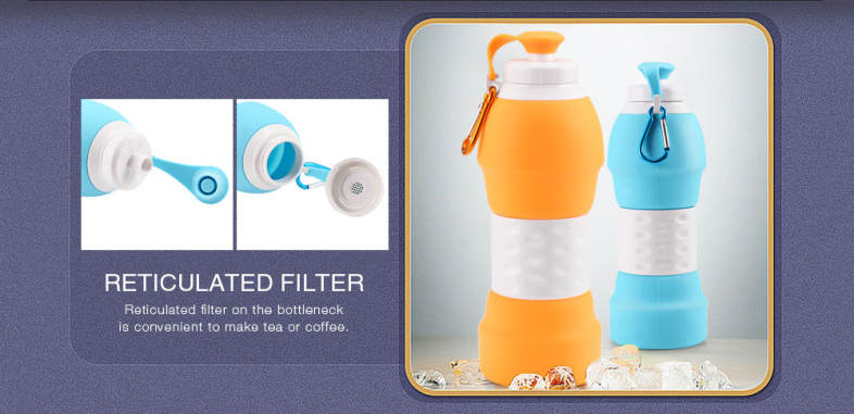 Platinum Silicone Foldable Portable Drinking Water Bottle 580ML Large Capacity