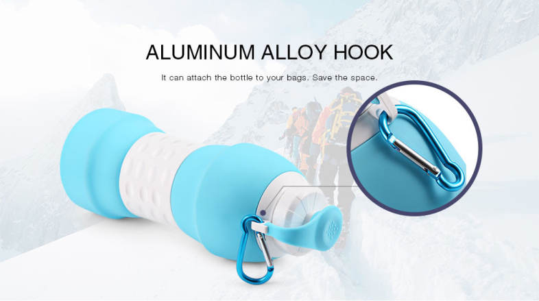 Platinum Silicone Foldable Portable Drinking Water Bottle 580ML Large Capacity