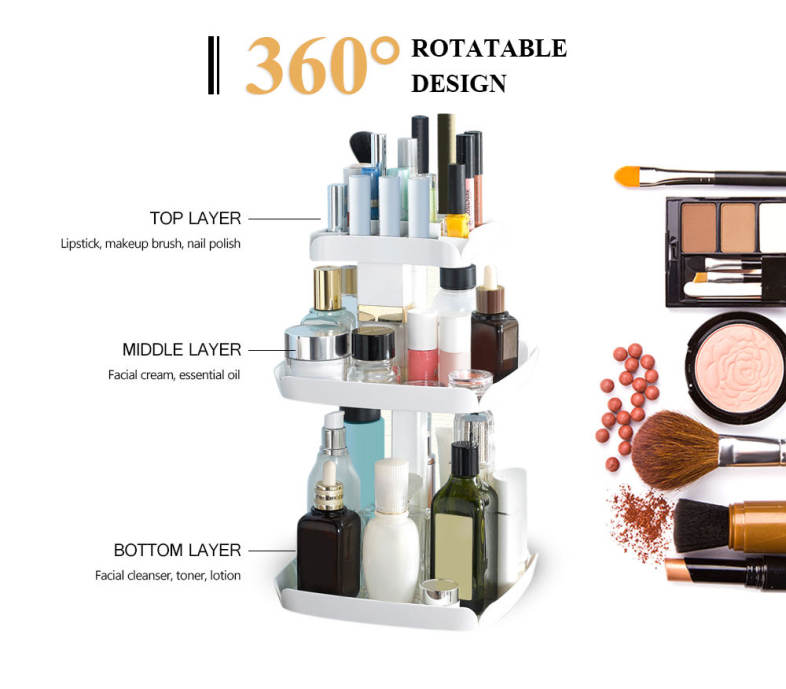 Multifunctional Cosmetics Makeup 3-layer Rotatable Storage Box Holder