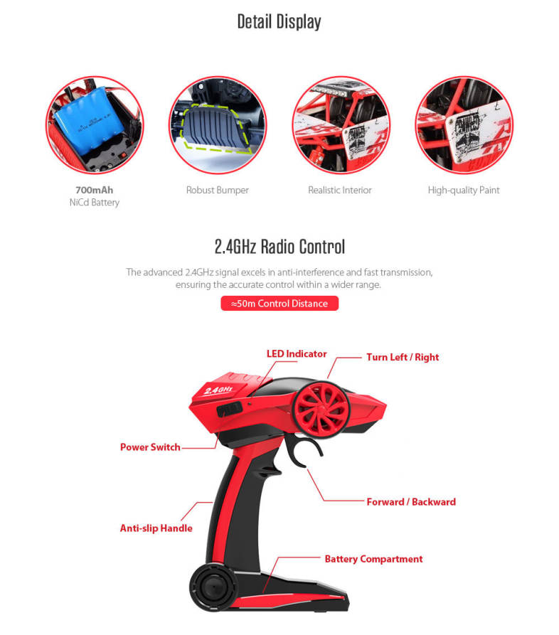 HB - P1802 1:18 Scale RC Climbing Car 2.4G 4.8V 700mAh Double Motors Four-wheel Drive EU Plug