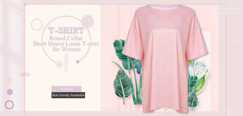 Round Collar Short Sleeve Loose Metallic Yarn Women T-shirt
