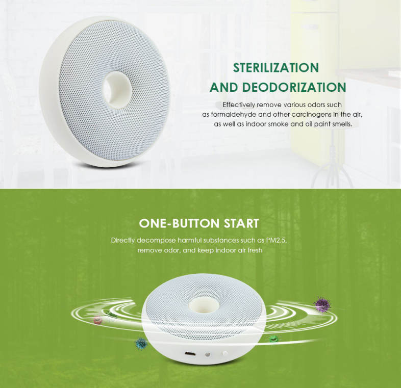 CARZOR Portable Donut-shaped Air Purifier Germicidal Electric Deodorizer