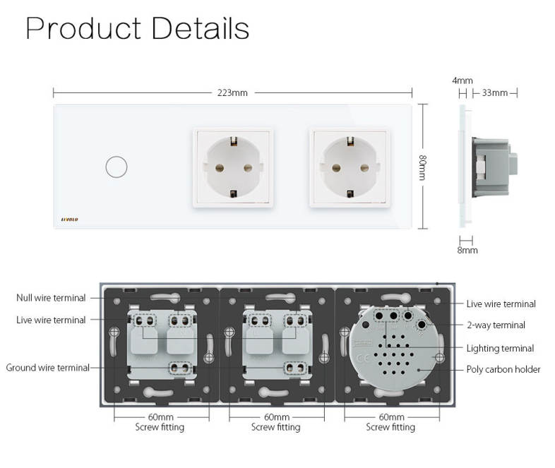 LIVOLO 16A Power Socket Wall Sockets with Touch Switch Glass Panel