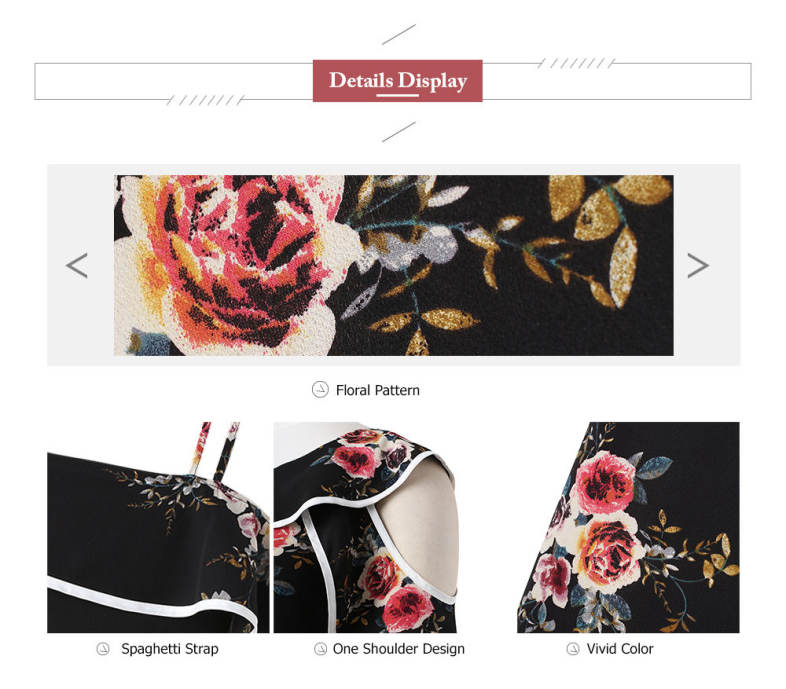 Women Chiffon Blouse One Shoulder Ruffled Spaghetti Straps Shirt Floral Tops
