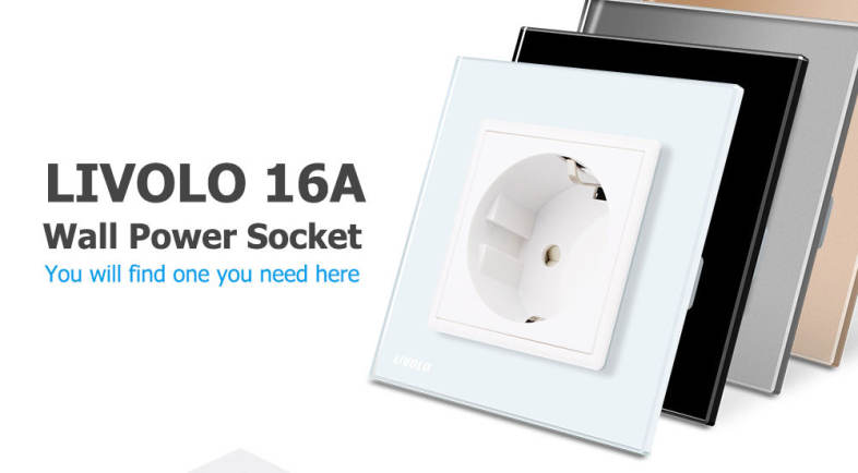 LIVOLO 16A Wall Power Socket with Glass Panel for EU Plug