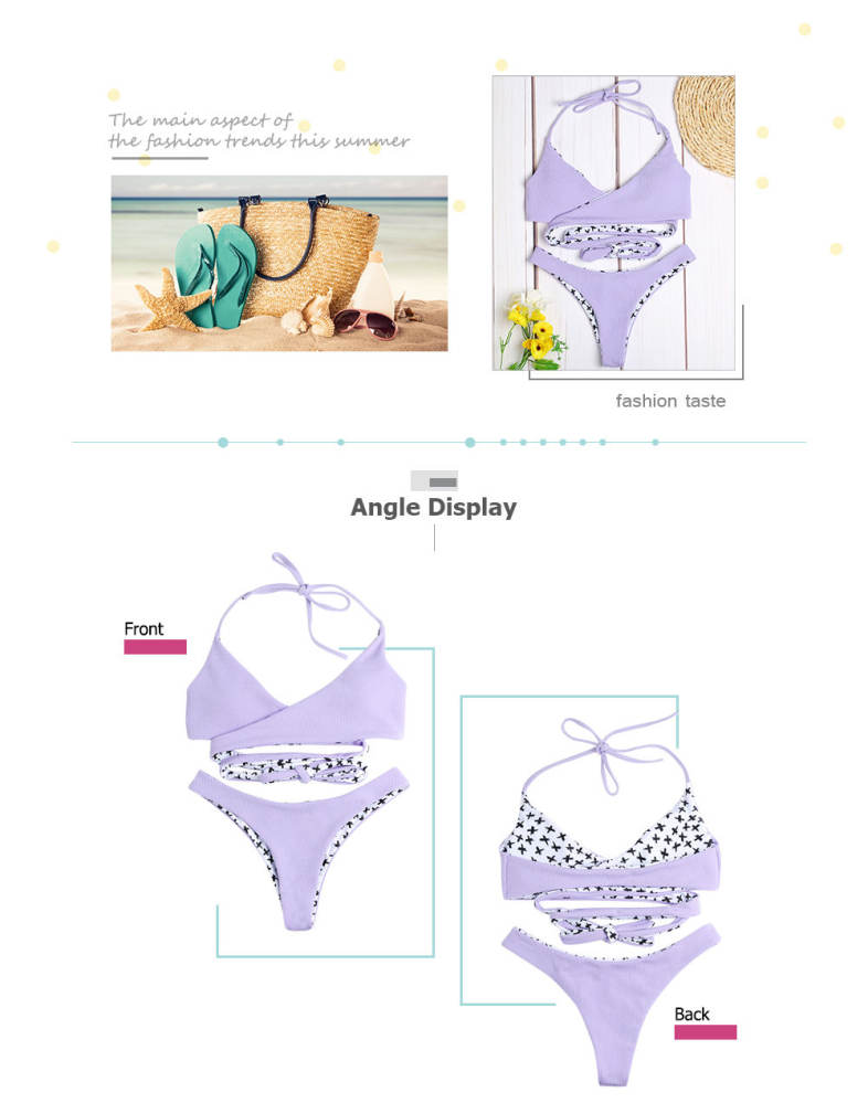 Halter Neck Backless Padded Criss-cross Strap Low Waist Women Bikini Set