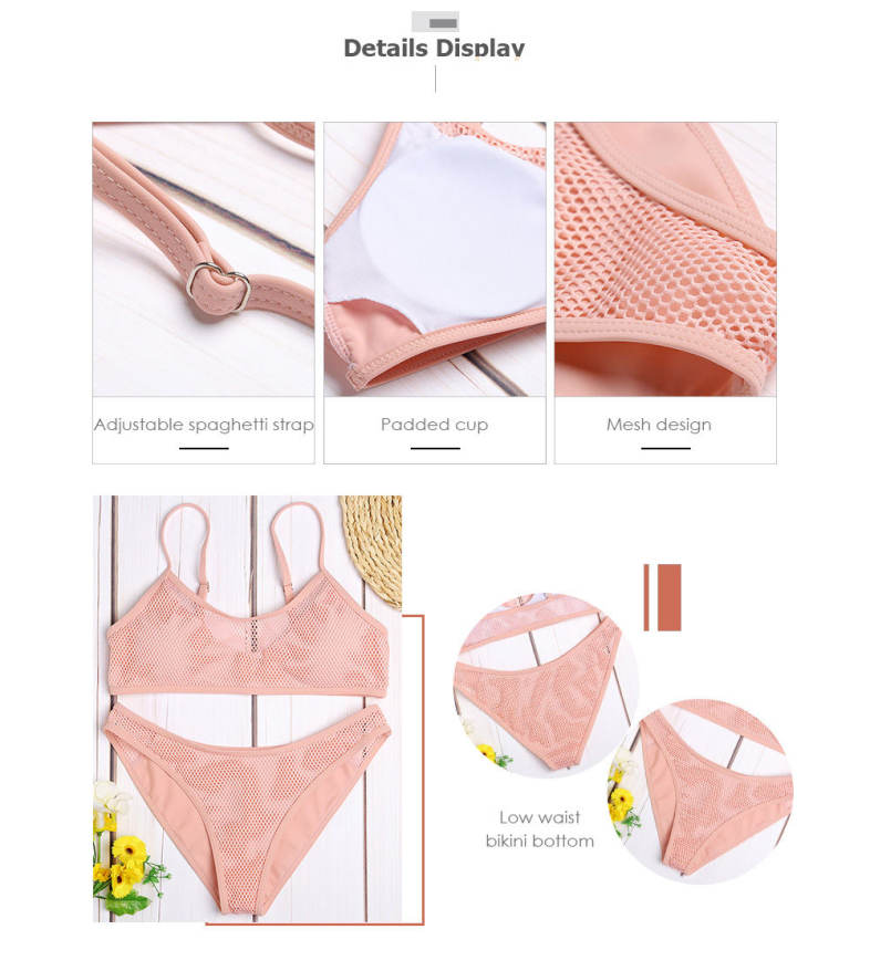 Spaghetti Strap Backless Padded Mesh Low Waist Women Bikini Set