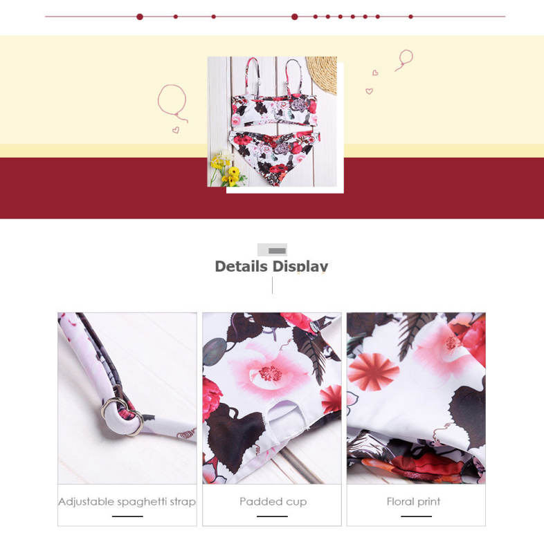 Spaghetti Strap Backless Padded Floral Print Low Waist Women Bikini Set