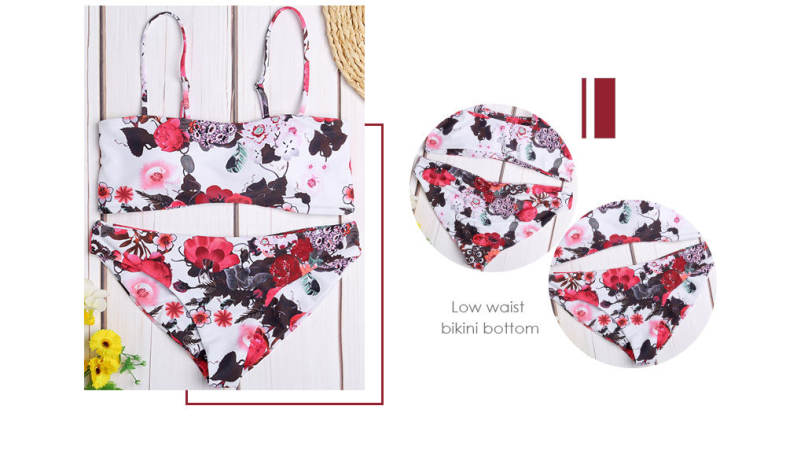 Spaghetti Strap Backless Padded Floral Print Low Waist Women Bikini Set