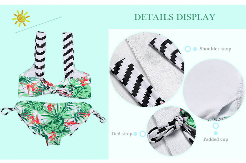 Shoulder Strap Backless Padded Leaf Print Low Waist Two-piece Women Bikini Set