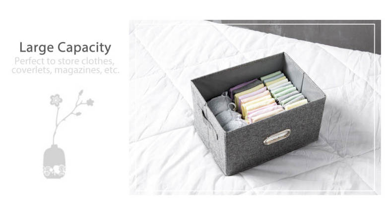 Linen Fabric Foldable Basket Cube Organizer Storage Bin Container with Lid