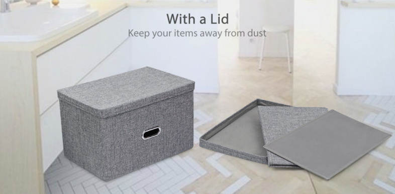 Linen Fabric Foldable Basket Cube Organizer Storage Bin Container with Lid