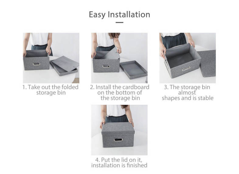 Linen Fabric Foldable Basket Cube Organizer Storage Bin Container with Lid