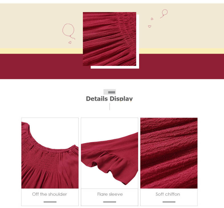 Sexy Off The Shoulder Top Women Blouse Ruffle Sleeve Solid Color Casual Loose T-shirt