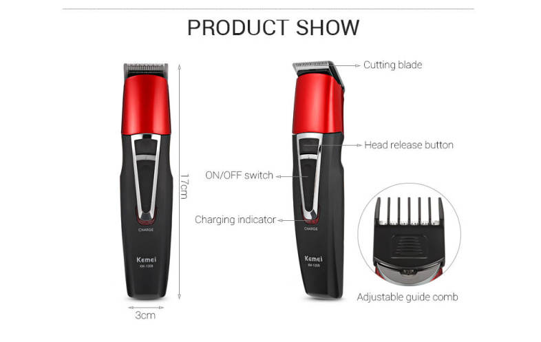 Kemei KM - 1008 Adjustable Cordless Rechargeable Hair Clipper Beard Trimmer